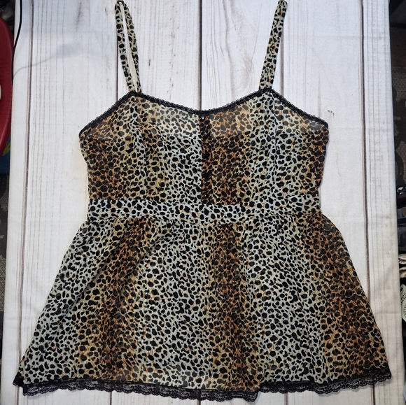 Forever 21 Animal Print Sheer Tank Peplum Camisole 2X Adjustable Straps - Picture 1 of 11